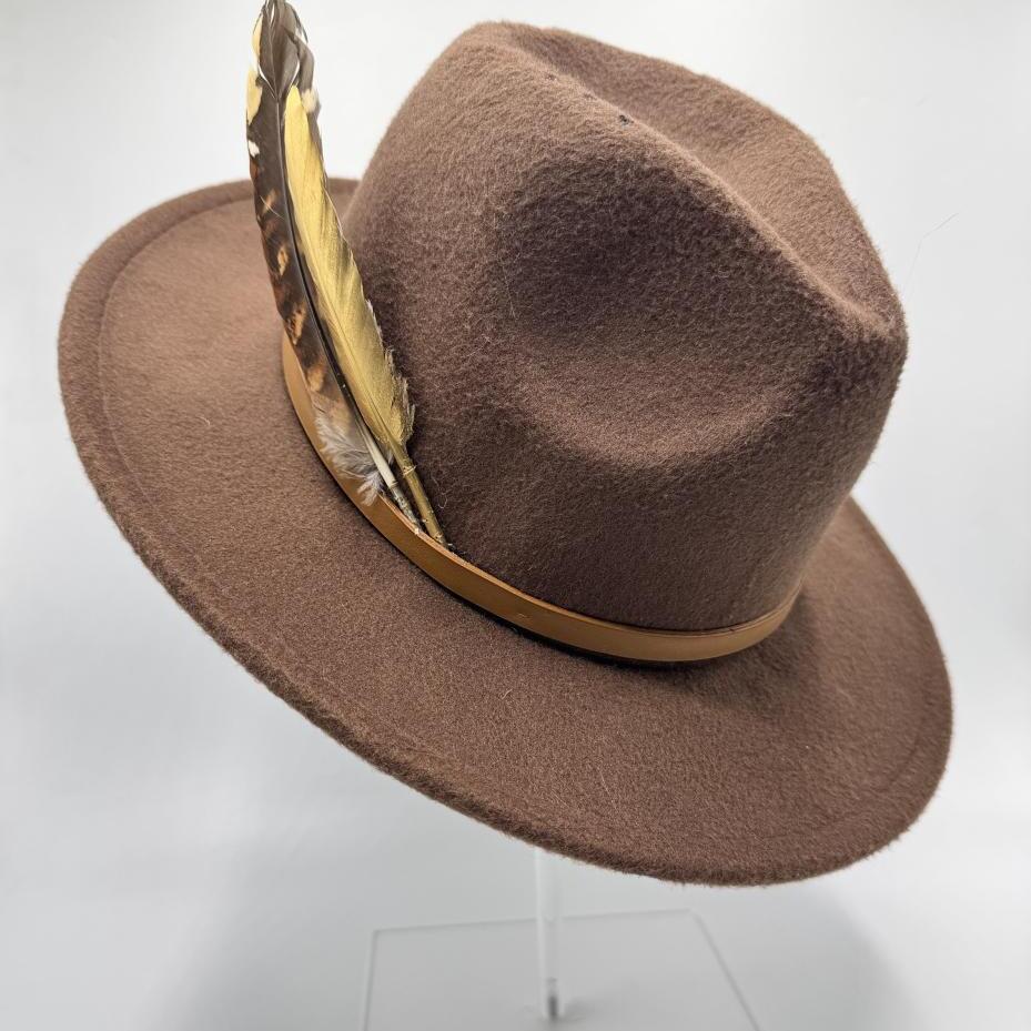 Brown fedora with carving from inside