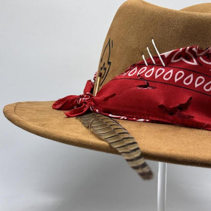 Wide brim velvet fedora with red bandana