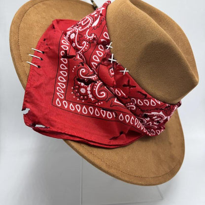 Wide brim velvet fedora with red bandana