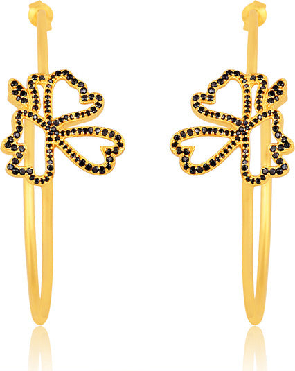 BUTTERFLY HOOPS IN BLACK CUBIC ZIRCONIA GOLD PLATED STERLING SILVER