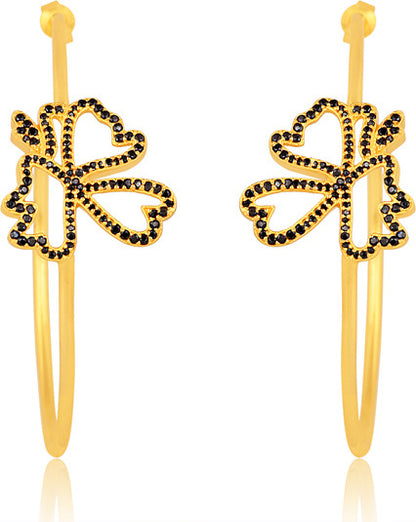 BUTTERFLY HOOPS IN BLACK CUBIC ZIRCONIA GOLD PLATED STERLING SILVER