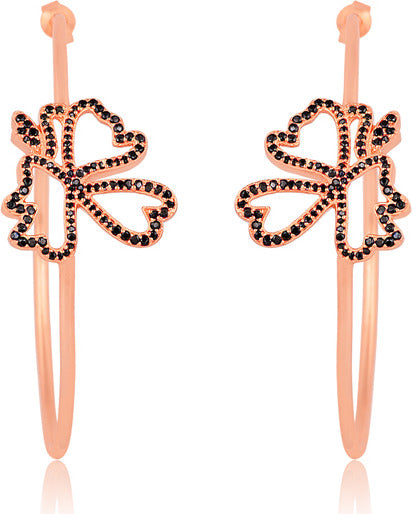 BUTTERFLY HOOPS IN BLACK CUBIC ZIRCONIA ROSE GOLD PLATED STERLING SILVER