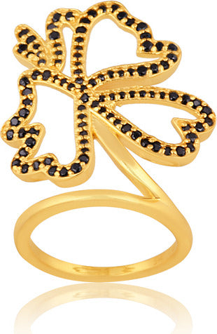 BUTTERFLY RING IN BLACK CUBIC ZIRCONIA GOLD PLATED STERLING SILVER