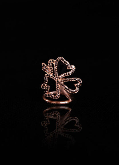 BUTTERFLY RING IN BLACK CUBIC ZIRCONIA ROSE GOLD PLATED STERLING SILVER