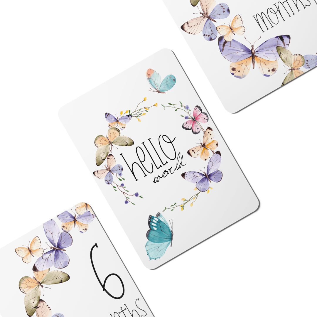 Butterfly Wreath Baby Milestone Cards - Set of 25