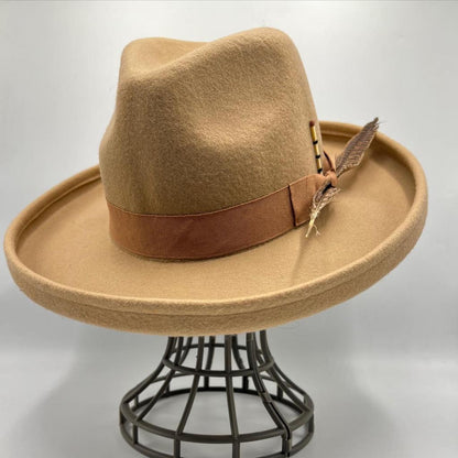 Camel brim revolve style fedora