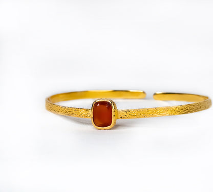 Carnelian Open Ended Textured Bangle Sterling Silver