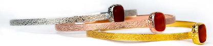 Carnelian Open Ended Textured Bangle Sterling Silver