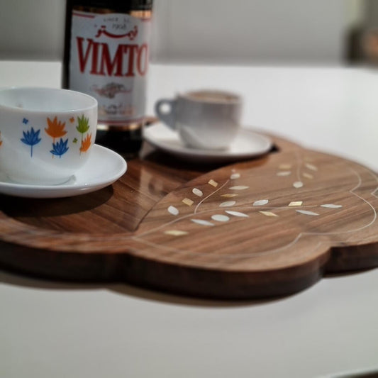 Circle tray with the mother of pearl, Eid gift, walnut wood with Sadaf, home decor, display tray