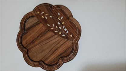 Circle tray with the mother of pearl, Eid gift, walnut wood with Sadaf, home decor, display tray