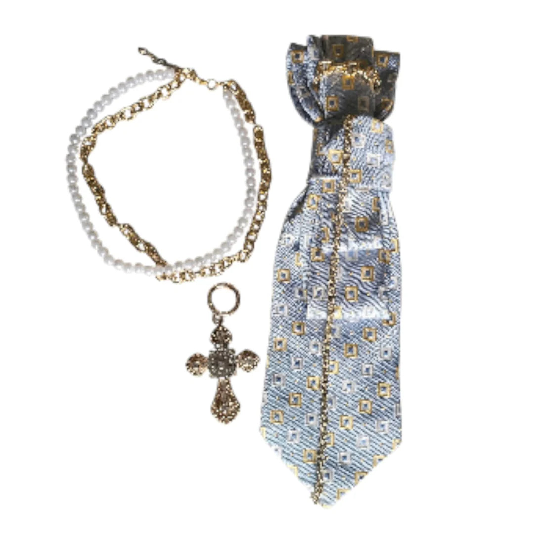 Tie Jewel Blue & Gold Cross