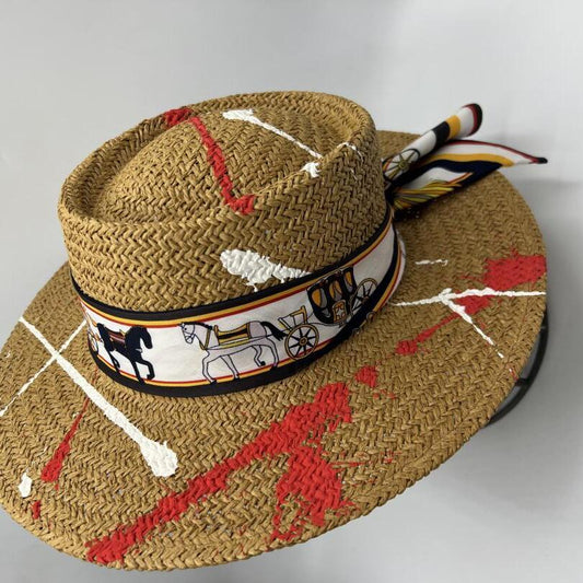 Color splashed paper straw boater hat