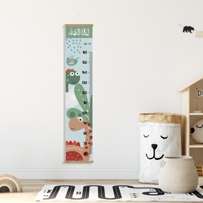 Curious Dinosaur Wall Height Chart Print on Canvas with Poster Hanger