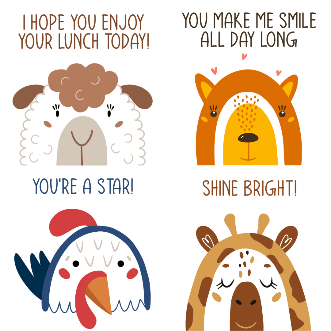 Cute Animal Rainbow Lunchbox Notes