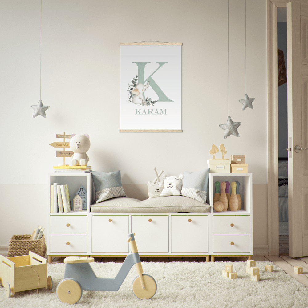 Cute Elephant Alphabet Letter Poster & Hanger (A2 42 x 59.4 cm)