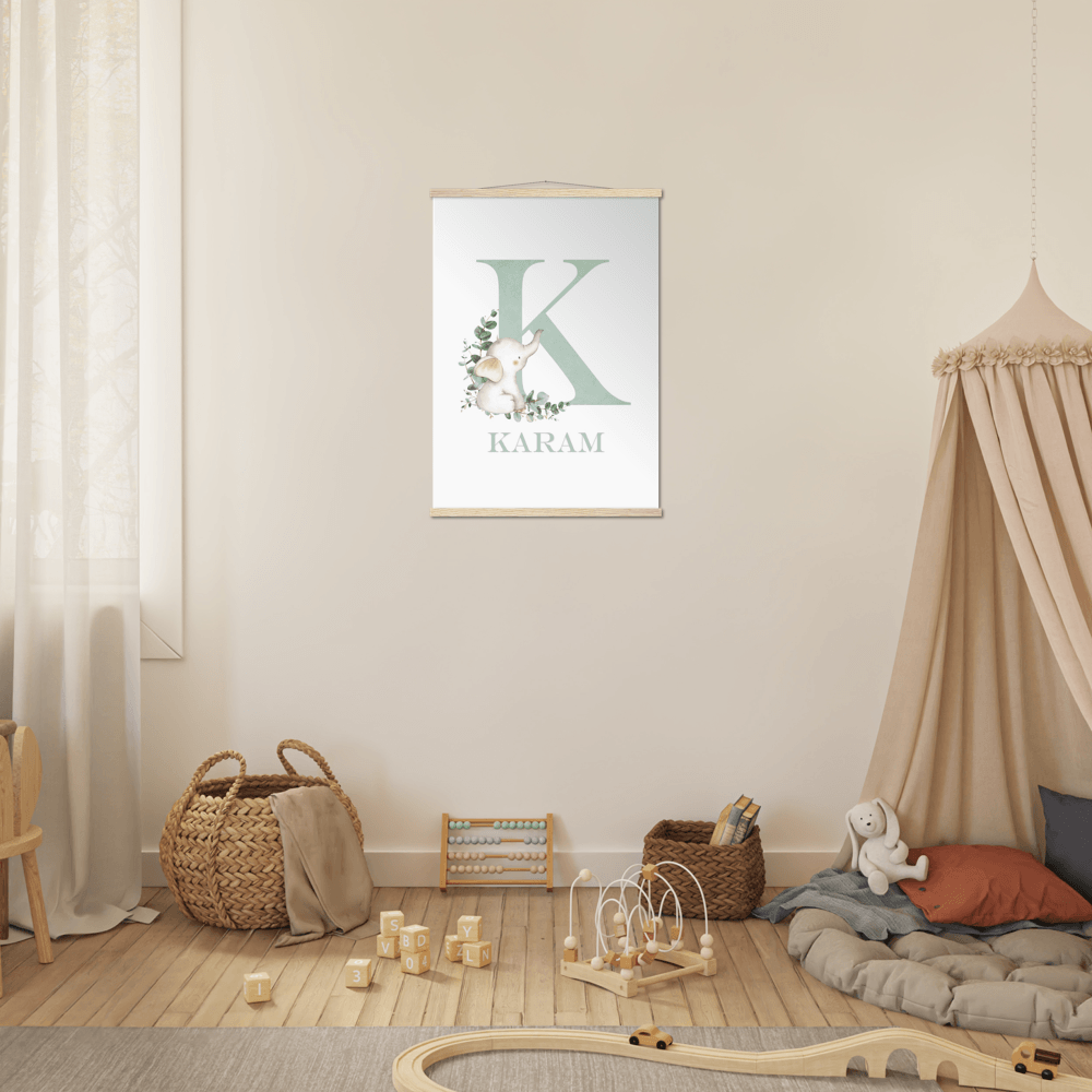 Cute Elephant Alphabet Letter Poster & Hanger (A2 42 x 59.4 cm)