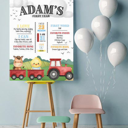 Cute Farm Animals 1st Year Milestone Board Poster (A3 , Digital Download)