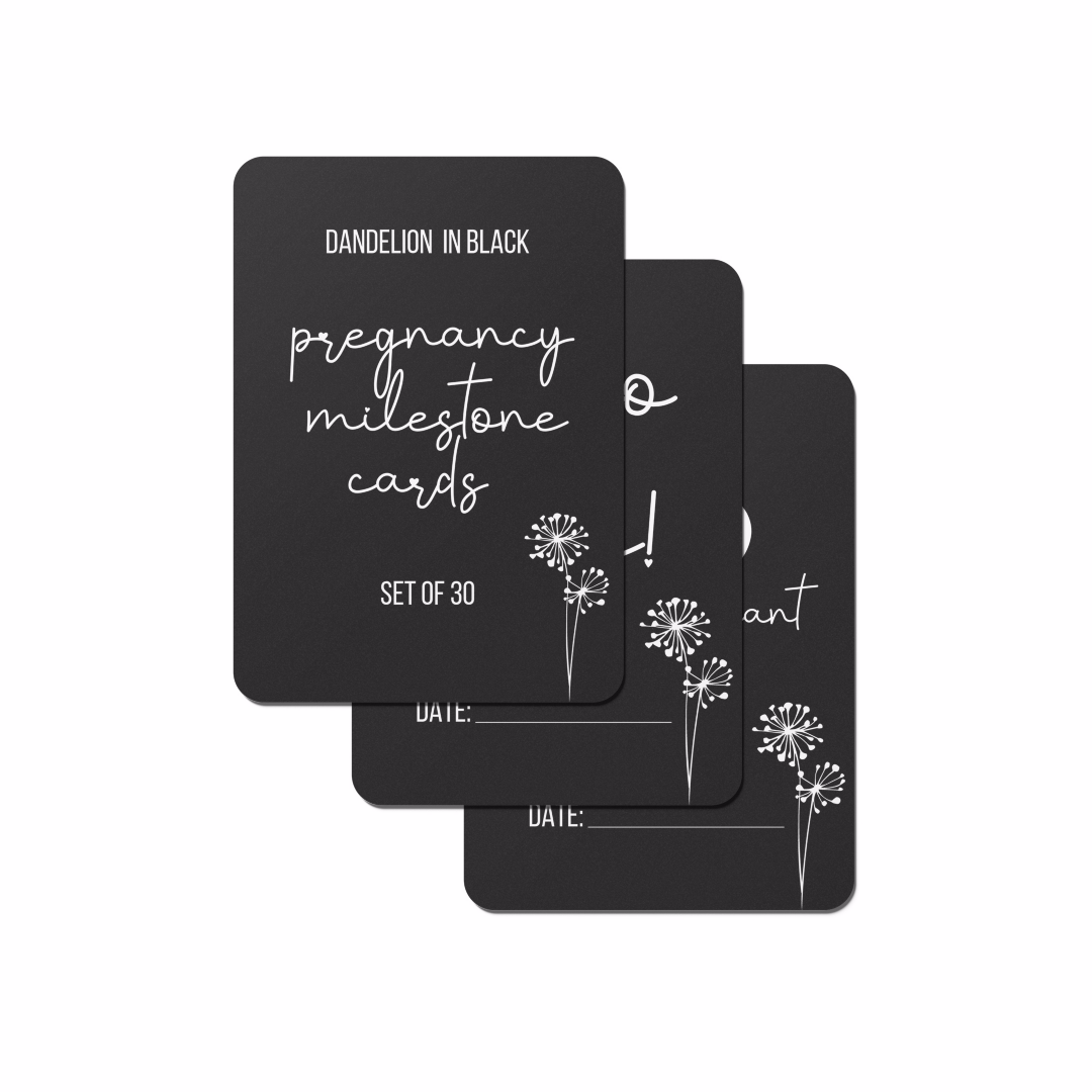 Dandelion in Black Pregnancy Milestone Cards - Set of 30