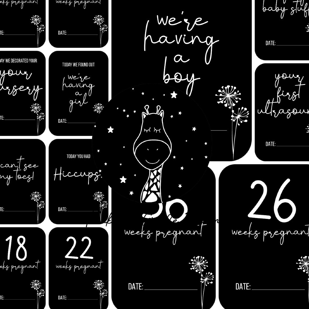 Dandelion in Black Pregnancy Milestone Cards - Set of 30