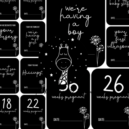 Dandelion in Black Pregnancy Milestone Cards - Set of 30