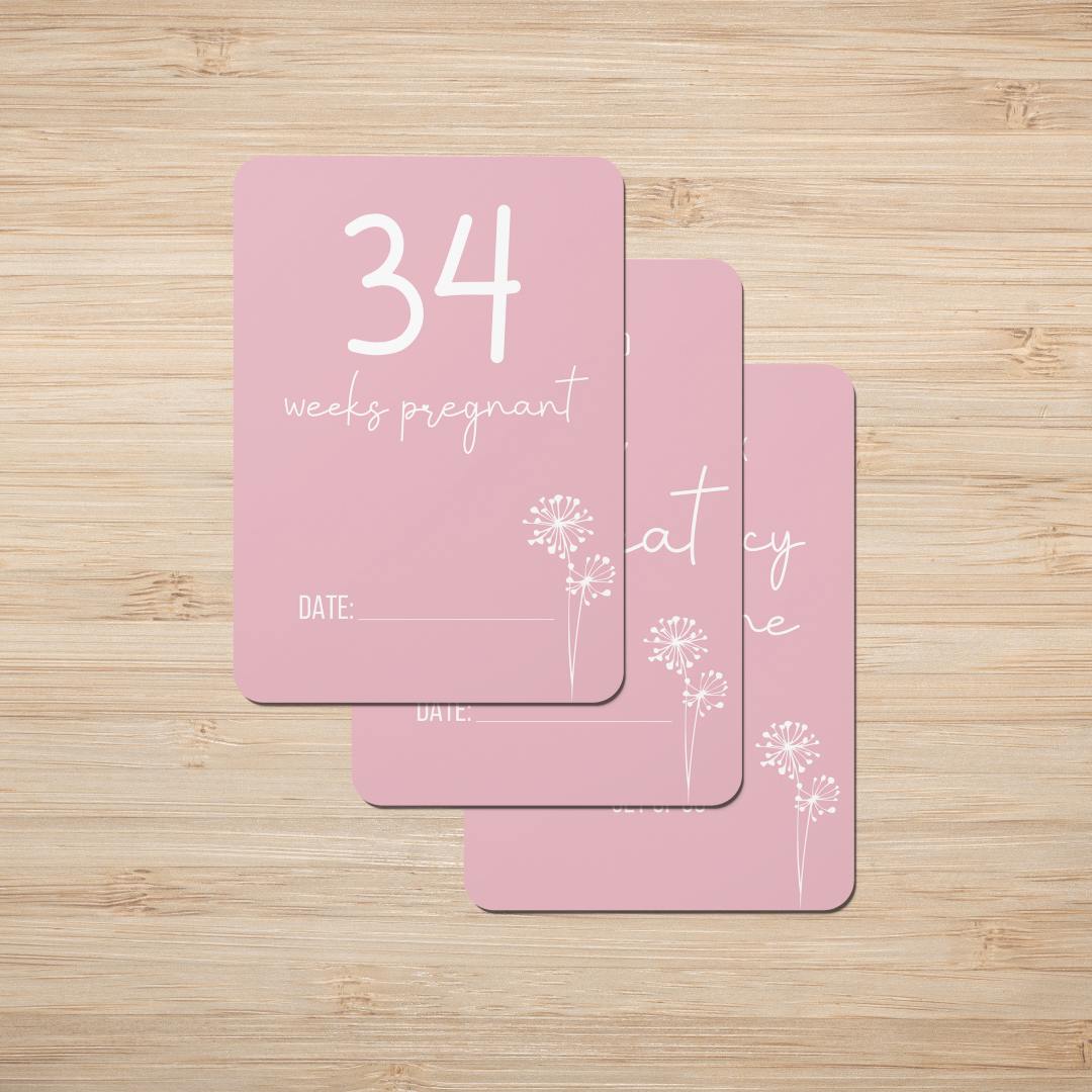 Dandelion in Pink Pregnancy Milestone Cards - Set of 30