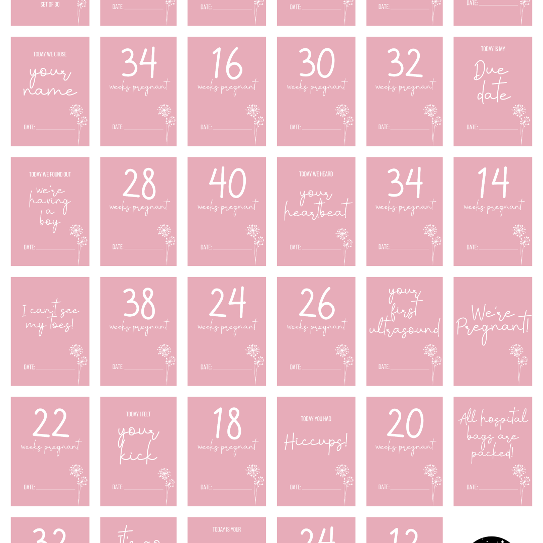 Dandelion in Pink Pregnancy Milestone Cards - Set of 30