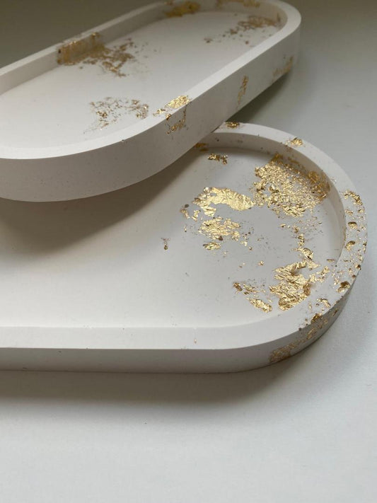 Decorative Eco-Friendly Oval Trinket Tray / Dish ( White & Gold )