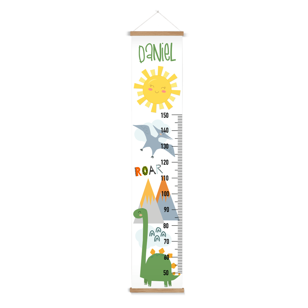 Dino Wall Height Chart Print on Canvas with Poster Hanger