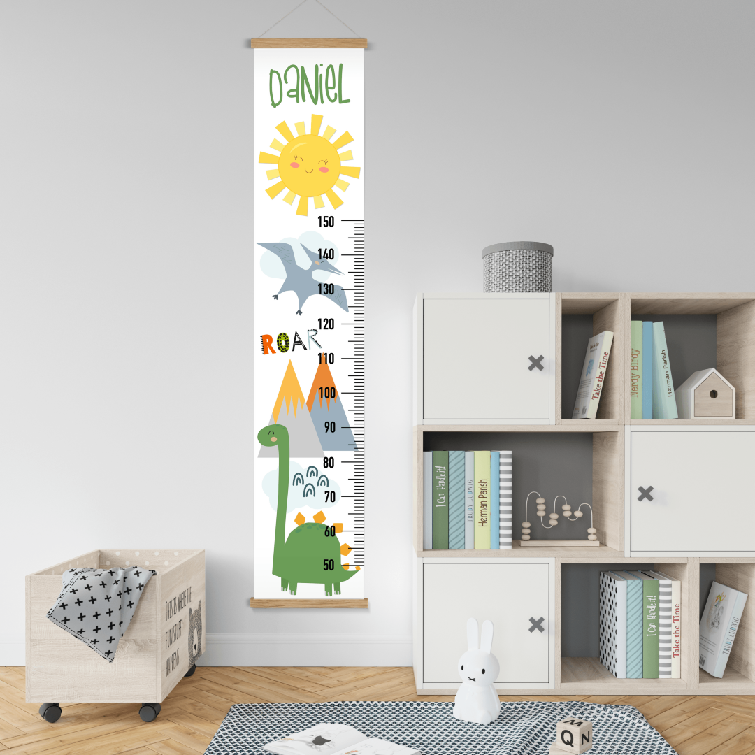 Dino Wall Height Chart Print on Canvas with Poster Hanger