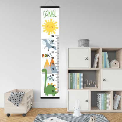 Dino Wall Height Chart Print on Canvas with Poster Hanger