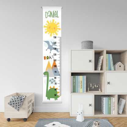 Dino Wall Height Chart Print on Canvas with Poster Hanger