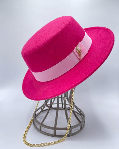 Elegant and unique fuchsia boater hat