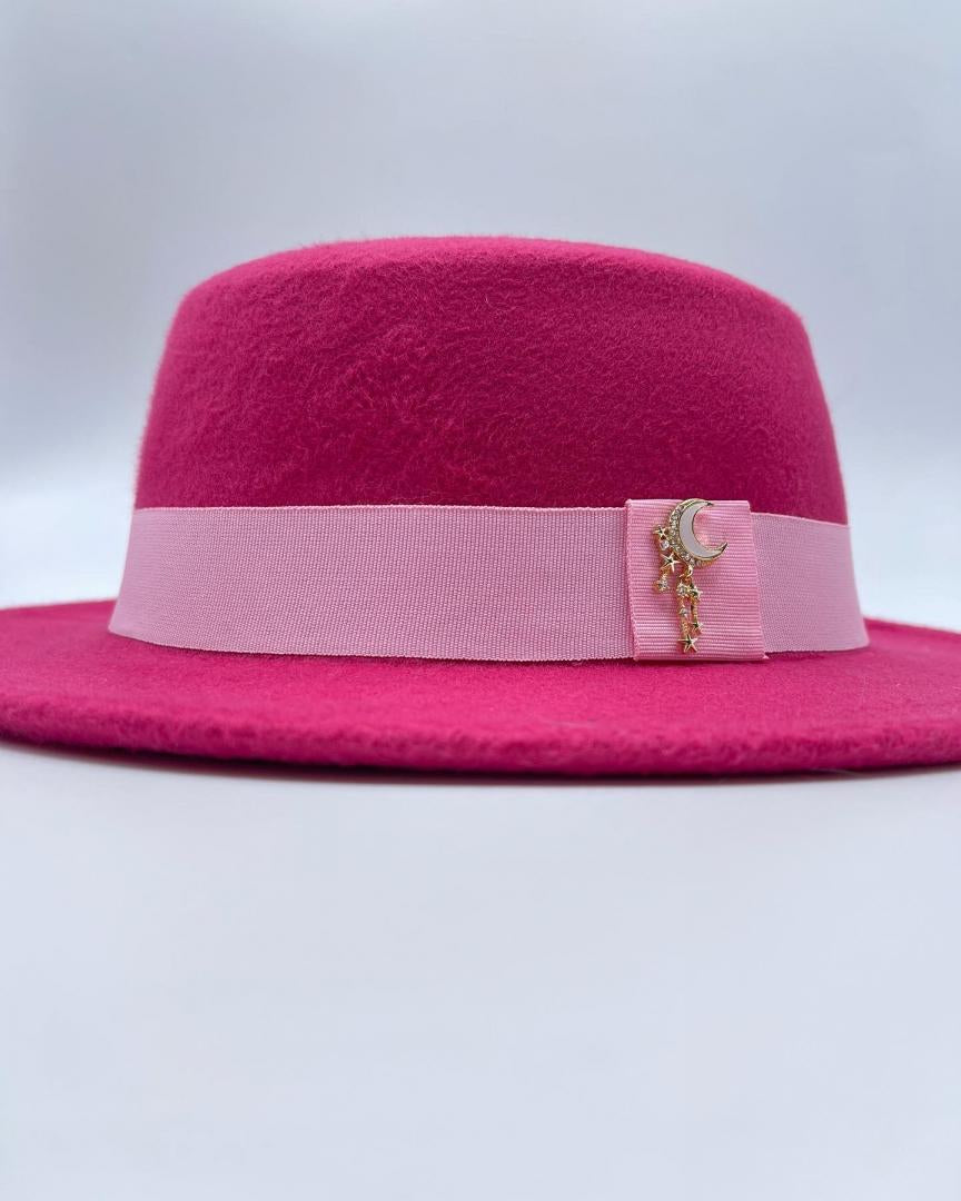 Elegant and unique fuchsia boater hat