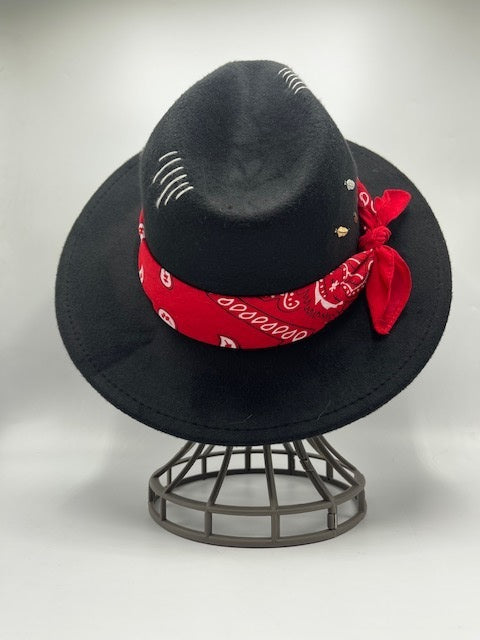 Fedora hat accessorized with classic scarf and a chic twist - black