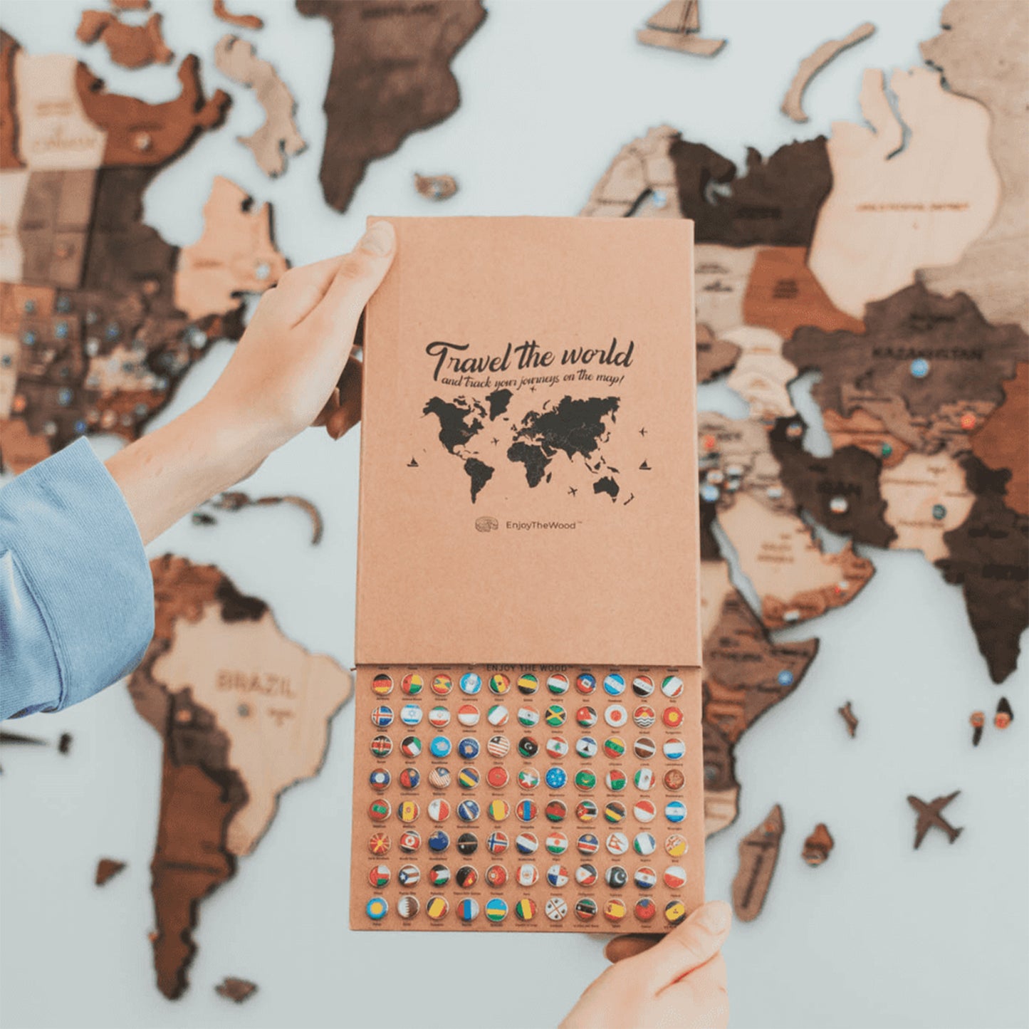 Enjoy The Wood Flag Push Pins - Perfect Map Markers for Tracking Travels - Ideal for Decorating Wooden World Maps