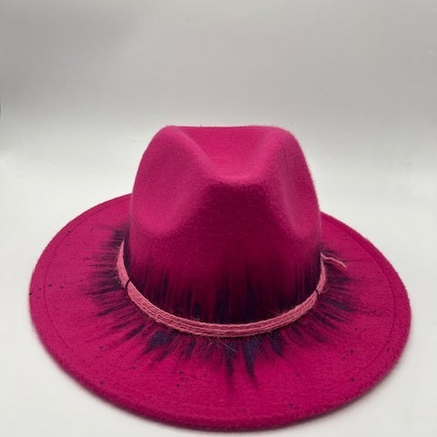 Fuchsia fedora with hand drawing