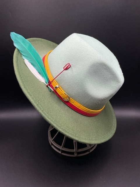 Graded green fedora with yellow and red bands