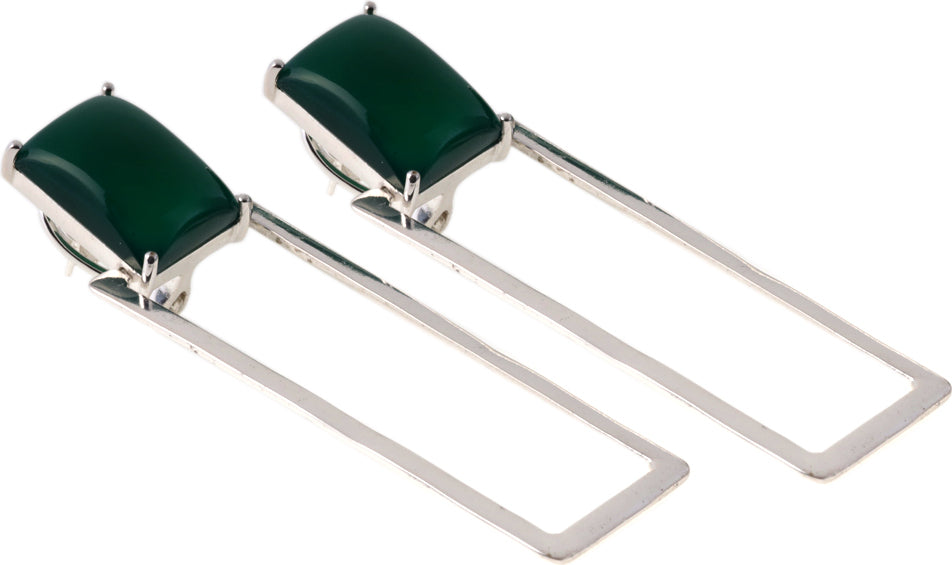 Green Onyx Rectangle Hoops Sterling Silver