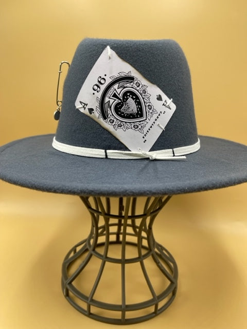 Grey fedora ready to be worn