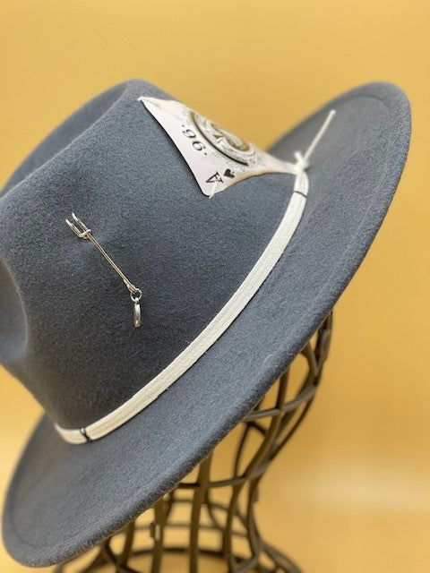 Grey fedora ready to be worn