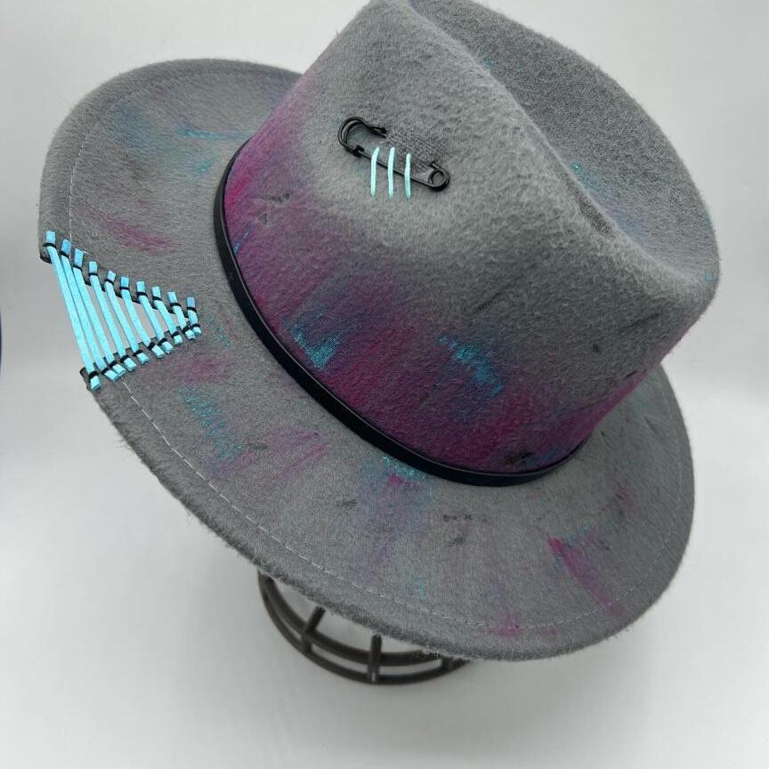 Grey fedora with baby blue details