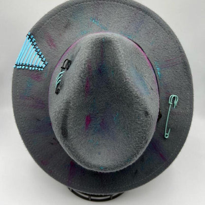 Grey fedora with baby blue details