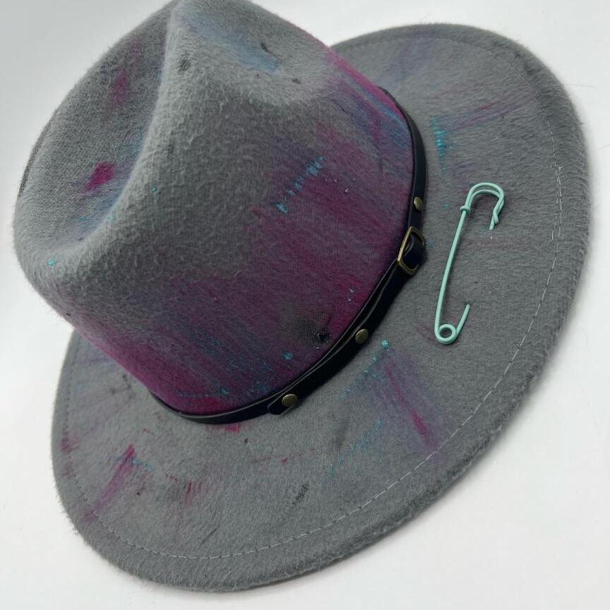 Grey fedora with baby blue details