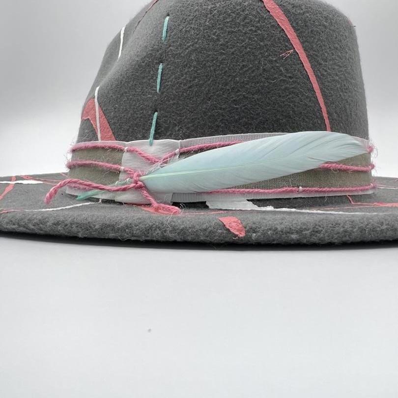 Grey fedora with pink and white splashes