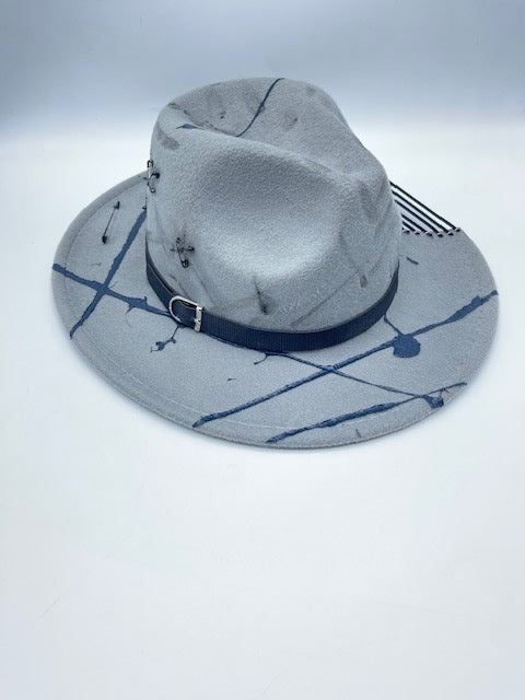 Grey fedora with safety pins