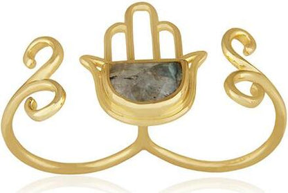 Hamsa Double Finger Ring Sterling Silver