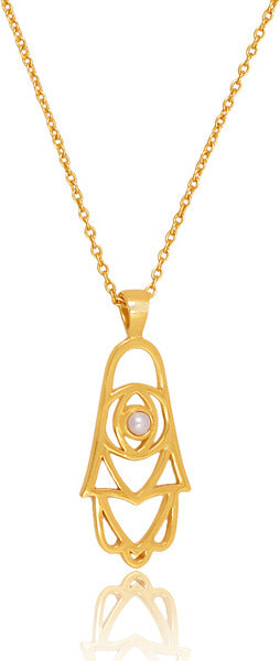 Hamsa Pearl Pendant Gold Plated Sterling Silver