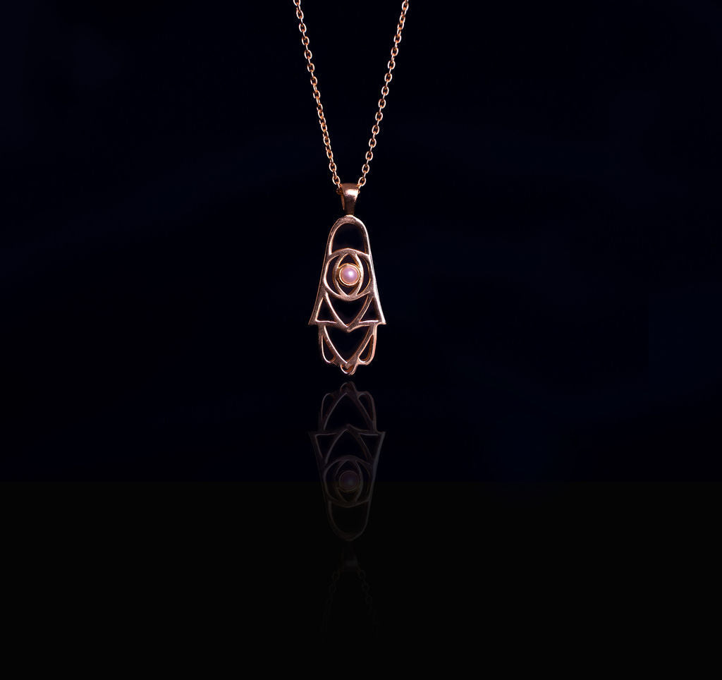 HAMSA PEARL PENDANT ROSE GOLD PLATED STERLING SILVER