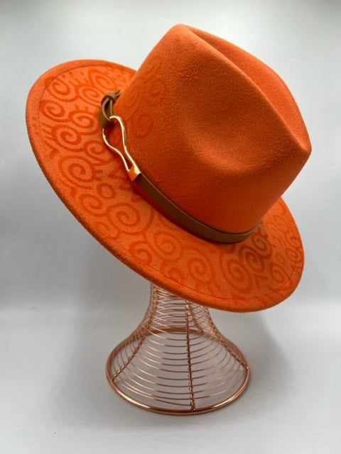 Hand drawn orange fedora with airplane