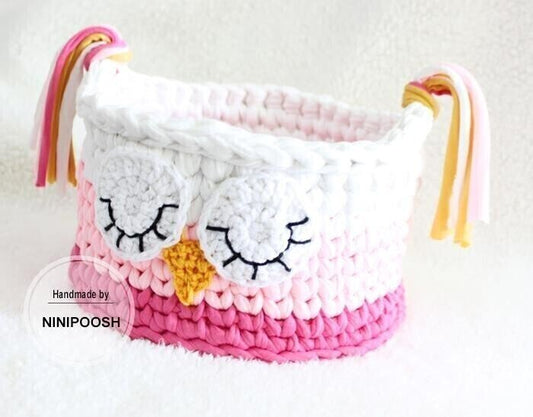 Handmade Baby nursery decor / storage sleepy Owl basket